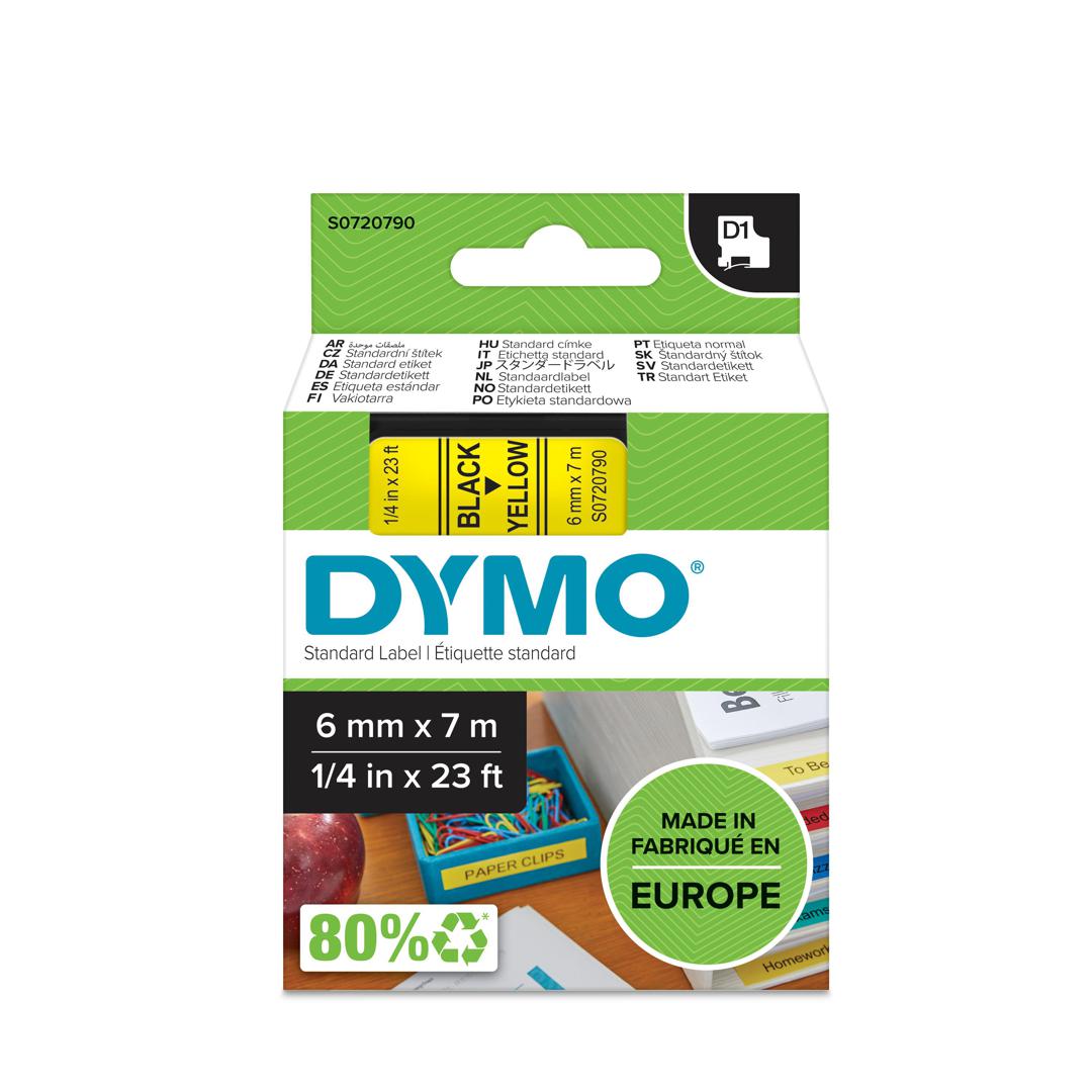 DYMO D1 6MM 7M NOIR/JAUNE - ETIQUETTE DYMO - RECHARGE 43618 - Le choix malin