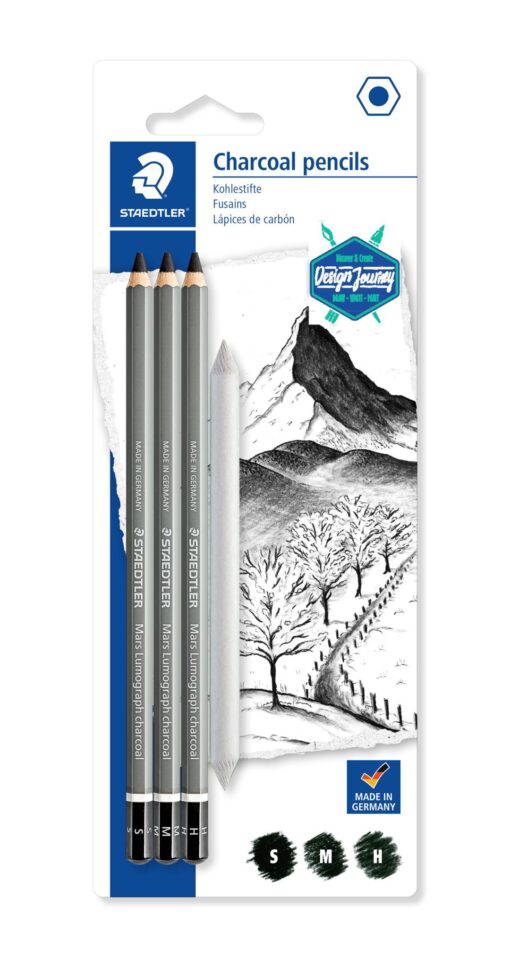 CRAYONS FUSAINS PAR 3 + ESTOMP STAEDTLER S-M-H  BLISTER + ESTOMPE