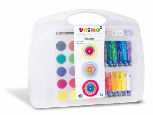 SET PRIMO FANTASIA MALETTE PP 14 TUBES GOUACHES + 15 AQUAREL 2PINCEAU+1CRAYON HB-TAILLE-GOM