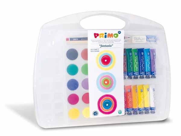 SET PRIMO FANTASIA MALETTE PP 14 TUBES GOUACHES + 15 AQUAREL 2PINCEAU+1CRAYON HB-TAILLE-GOM
