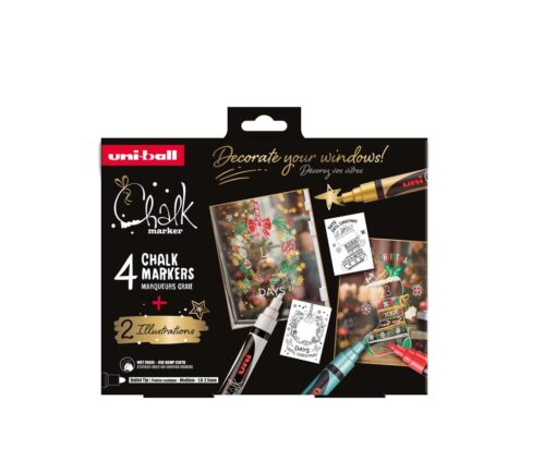 SET CHALK MARKER CHRISTMAS 1 4 MARQUEURS + 2 ILLUSTRATIONS BLANC-OR-ROUGE-VERT