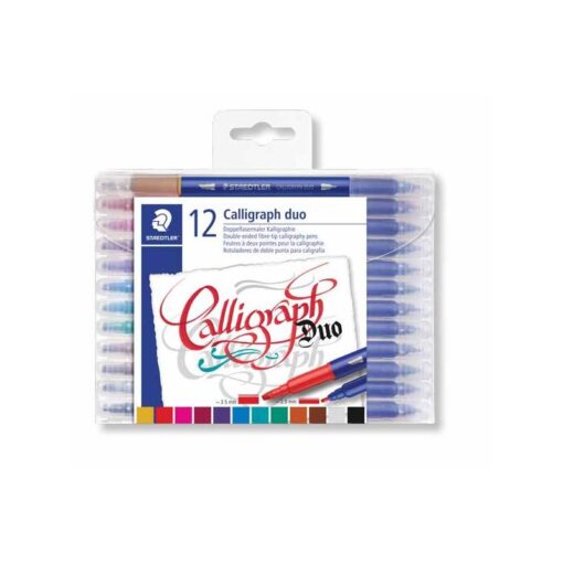 CALLIGRAPHIE DUO MARQUEUR 12 STAEDTLER BIPOINTE COULEURS BISEAUTE 3.5MM & 2.0MM BLIST