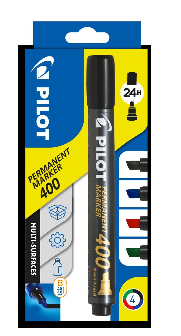 MARQUEUR PILOT 400 SET DE 4 BISEAUTE PERMANENT 4 COULEURS