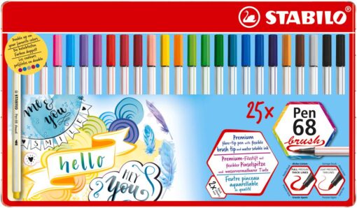 PEN68 BRUSH BOITE METAL 25P STABILO BRUSH - FEUTRES AQUARELLABLES