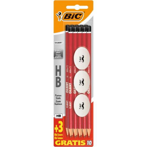10 CRAYONS GILBERT HB N°2 + 3 GOMMES GALET