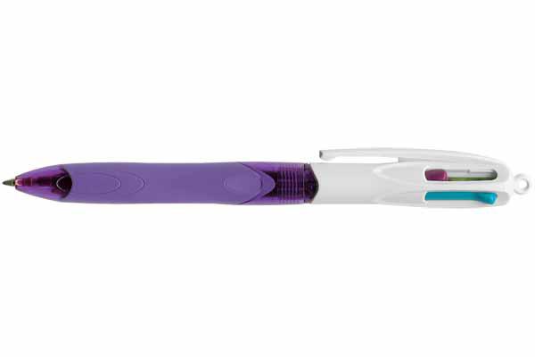 BIC 4 COULEURS GRIP FASHION STYLO BILLE POINTE MOYENNE CORPS MAUVE