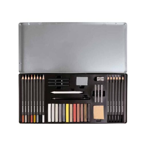 EBERHARD FABER SET ARTISTE 37P CRAYONS-FUSAINS-GOMME MIE PAIN ESTOMPE+CRAIES+TAILLE+PAPIER
