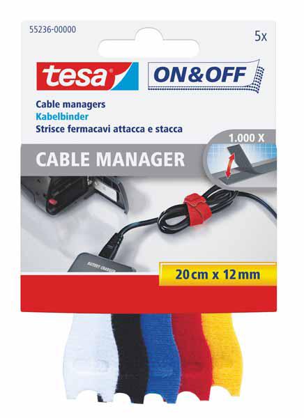 TESA ORGANISATEUR CABLES VELCRO ON/OFF 1000X CABLE MANAGER ASS COULEURS