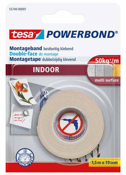 TESA DOUBLE FACE INDOOR 19X1,5M - 50KG/M² POWER ADHESIF MULTI SURFACES