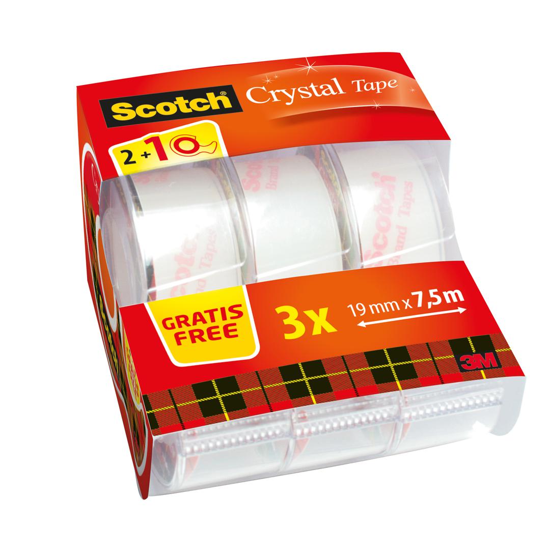 SCOTCH CRYSTAL CADDY PACK 2+1 DEROULEUR 19MM X 7.5M ADHESIF