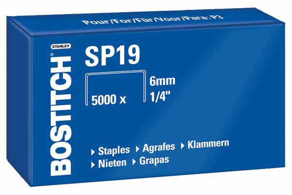 AGRAFES BOSTITCH SP19 ¼" P3 6MM BOITE 5000 POUR PINCE P3