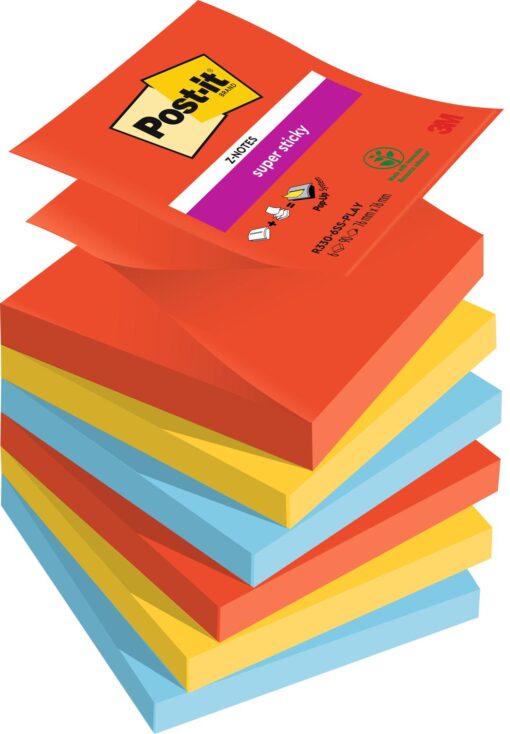 POST-IT Z-NOTES 6X 90 FEUILLES 76X76MM COULEURS PLAYFUL SUPER STICKY