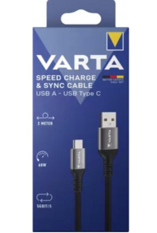 CABLE CHARGEUR VARTA USB A 2 METRE - 60W - 5 GBITS