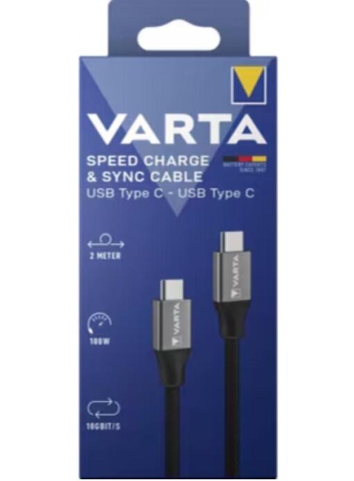 CABLE CHARGEUR VARTA USB C 2 METRES - 100W - 10GB