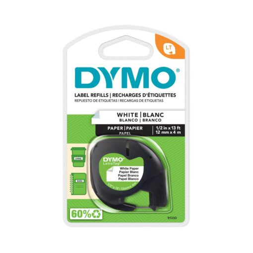 LETRATAG PAPIER BLANC 4M 12MM - ETIQUETTE DYMO - ECRITURE NOIRE FOND BLANC