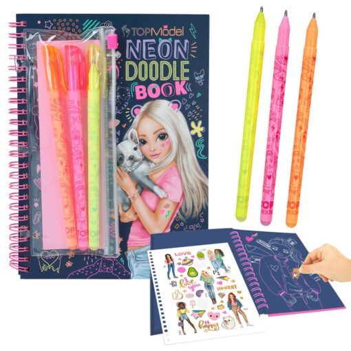 TOPMODEL ALBUM COLORIER DOODLE DOODLE + STYLOS FLUOS