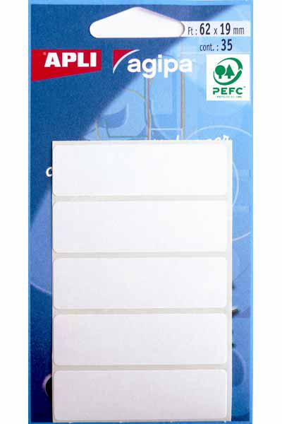 AGIPA ETQUET BLANC 19X62MM 35 ETIQUETTES PAR POCHETTE COLLAGE PERMANENT