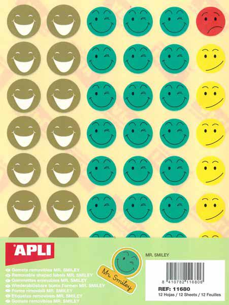 GOMMETTES SMILEY ENLEVABLES 12 FEUILLES - ETIQUETTES APLI